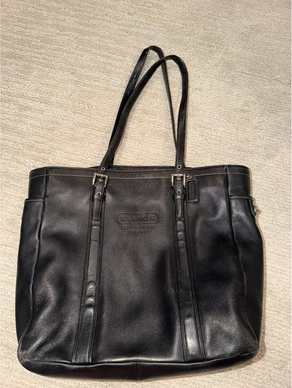 Coach black leather tote bag